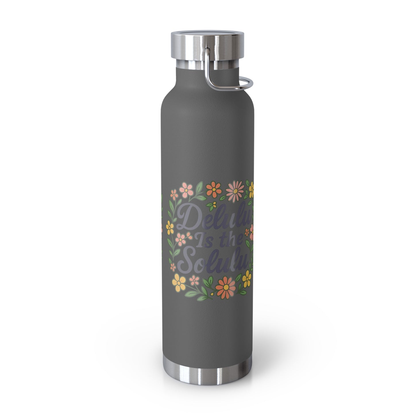 Delulu is the Solulu Floral Insulated Water Bottle with Motivational Quote, 22oz Copper Vacuum Flask, Eco-Friendly Gift for Her, Summer Hydration, Nature [...]