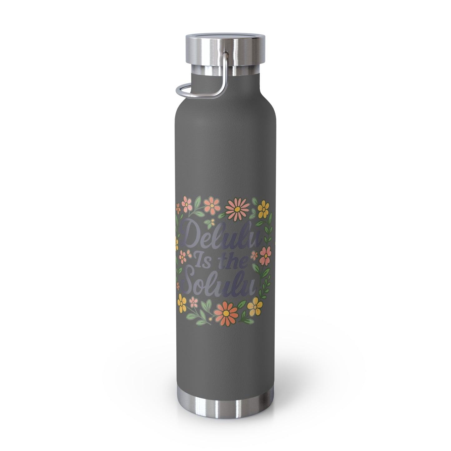 Delulu is the Solulu Floral Insulated Water Bottle with Motivational Quote, 22oz Copper Vacuum Flask, Eco-Friendly Gift for Her, Summer Hydration, Nature [...]