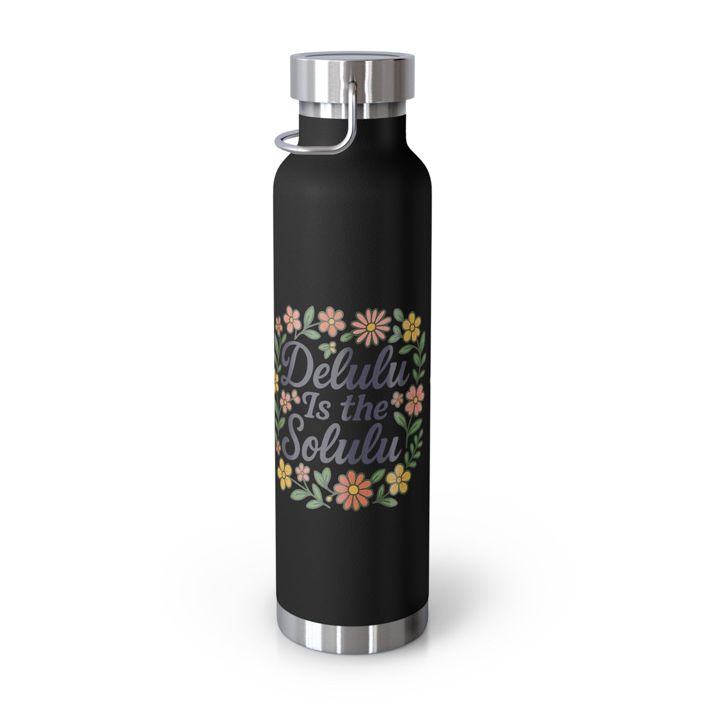 Delulu is the Solulu Floral Insulated Water Bottle with Motivational Quote, 22oz Copper Vacuum Flask, Eco-Friendly Gift for Her, Summer Hydration, Nature [...]