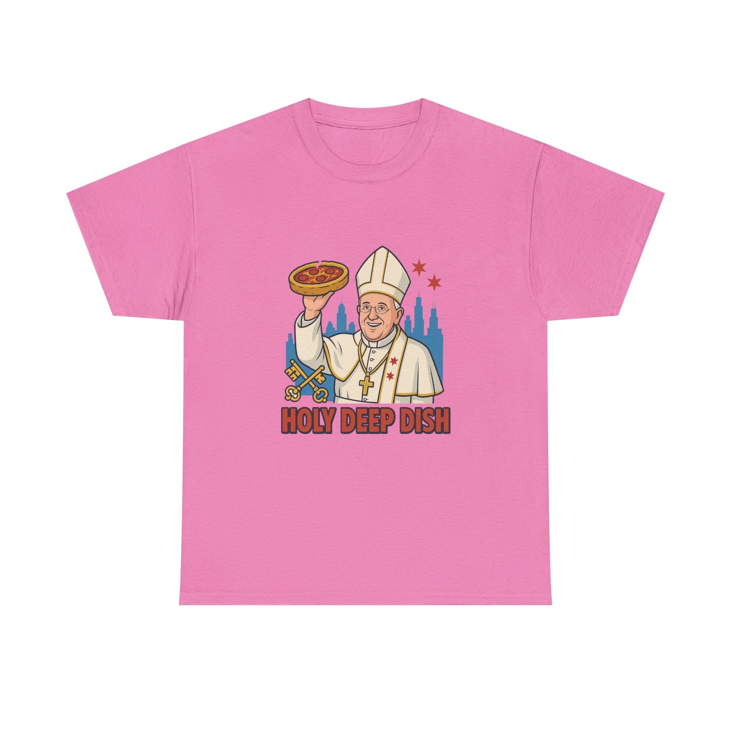 Funny Holy Deep Dish Chicago Unisex Heavy Cotton Tee, Humorous Pizza Lover Gift, Sarcastic Foodie Shirt, Novelty Graphic Tee, Hilarious